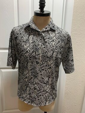 cortiva Black & White Paisley vintage Short-Sleeve Polo Shirt